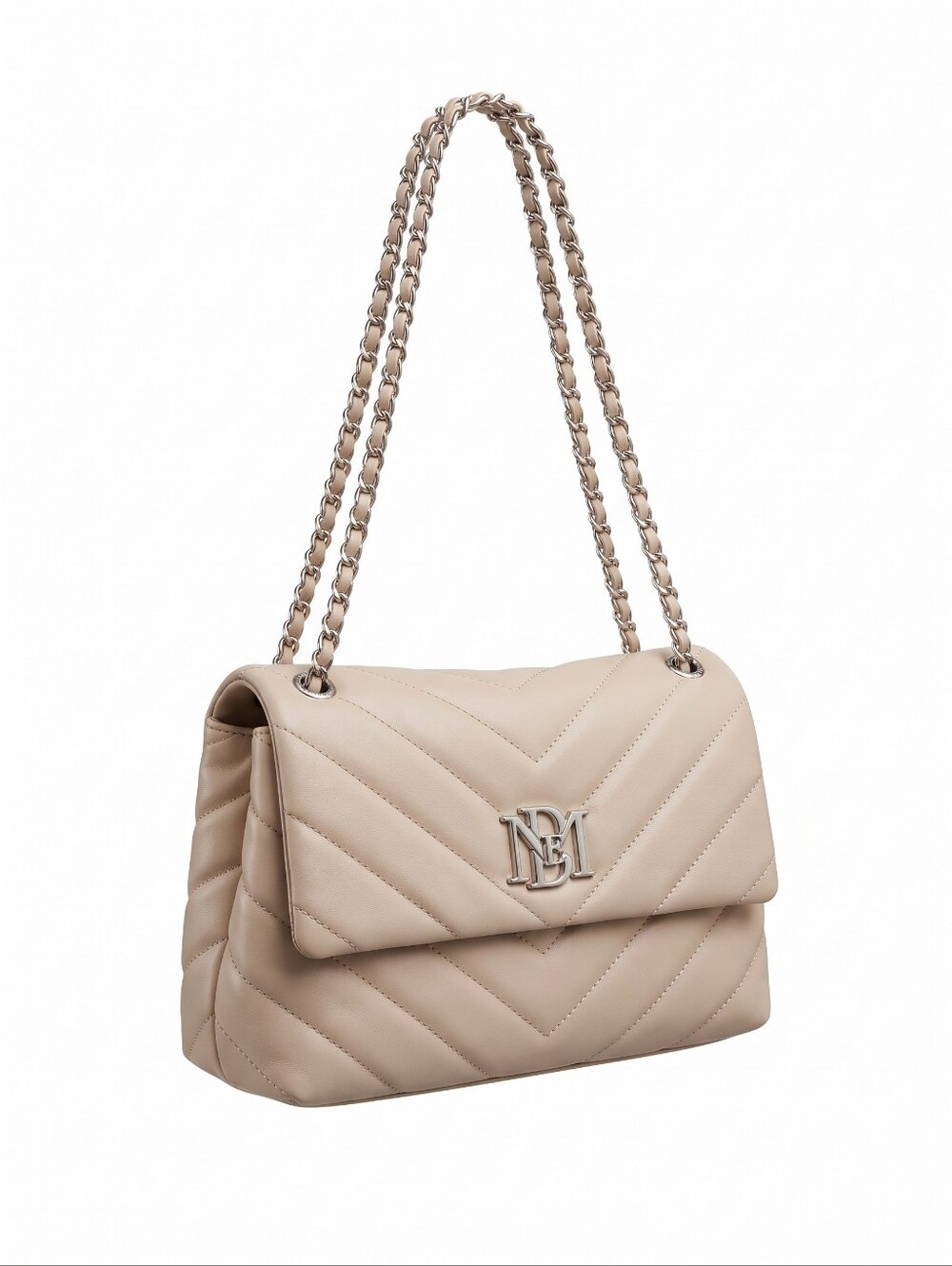 Badgley Mischka Cream Quilted Pillow Shoulder Bag with Silver Chain Strap
